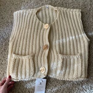 Cream Knit sweater, gold buttons. Popular top